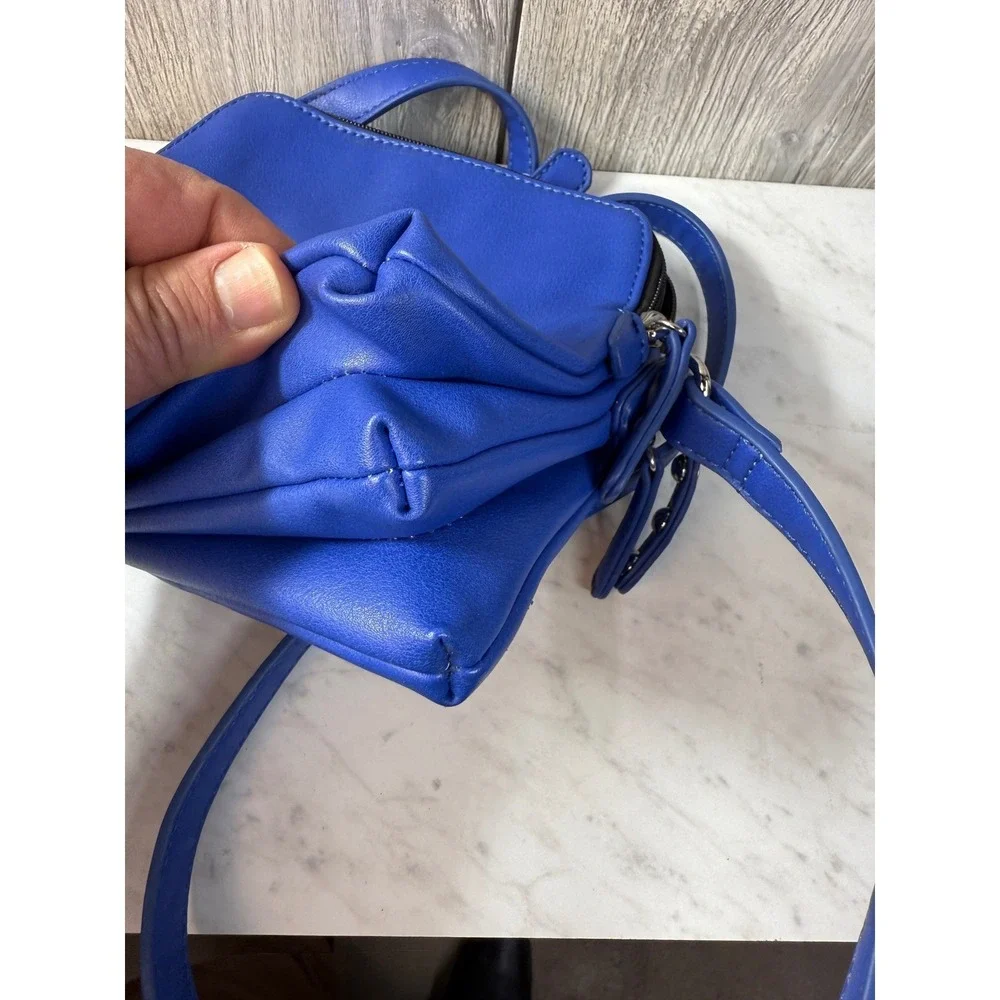 Royal Blue Triple Zip Crossbody Bag Faux Leather Small Messenger Shoulder Bag